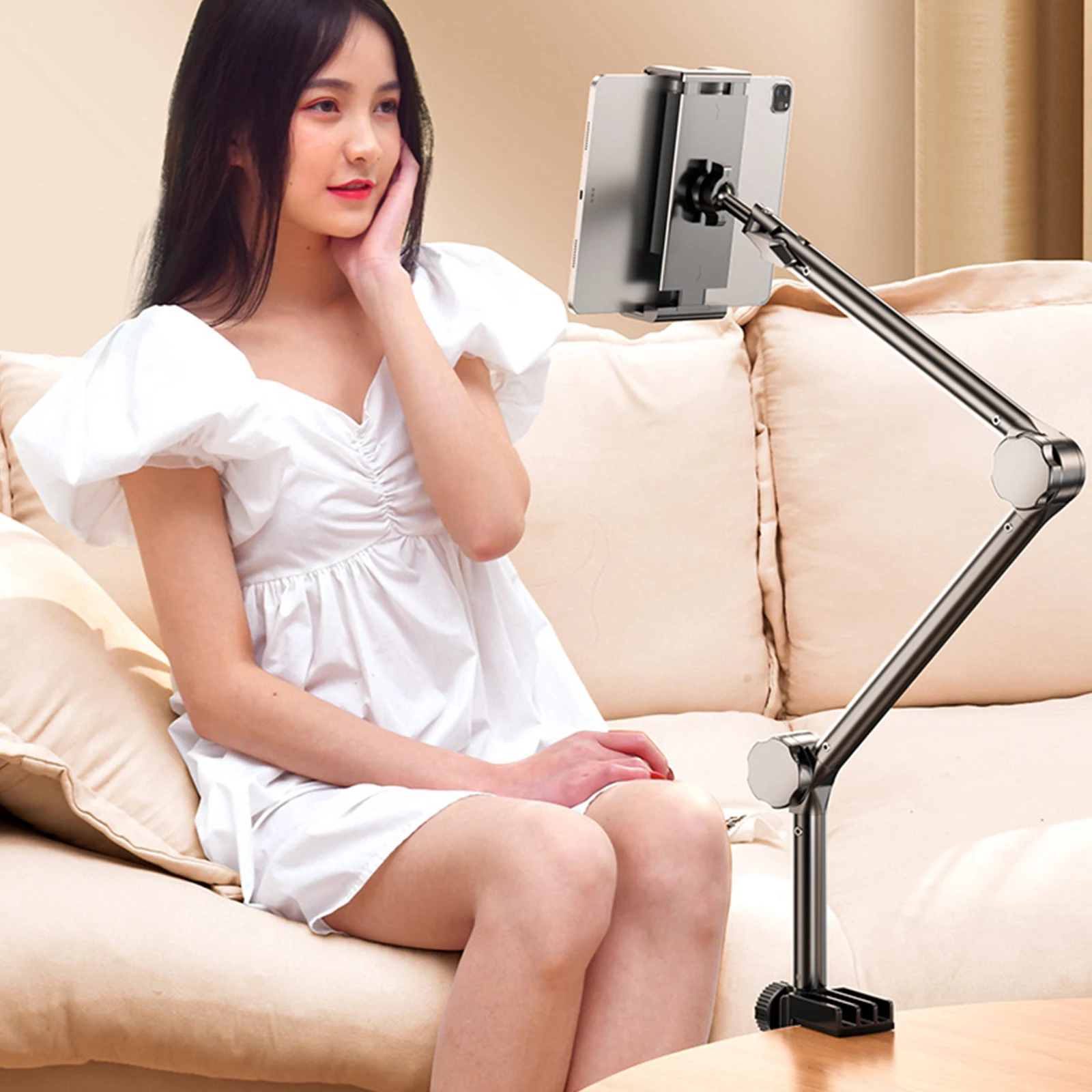 Folding Cantilever Bracket with Clamp 360Degree Rotating Folding Multi-Angle Adjustable Stand for Smartphones Tablets