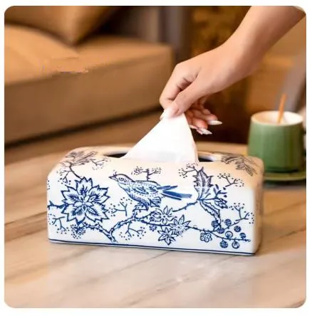 

Chinese Blue and White Portable Tissue Boxes, Antique Canister, Noble Home Decoration, Storage, Tissue Holder Box, Wedding