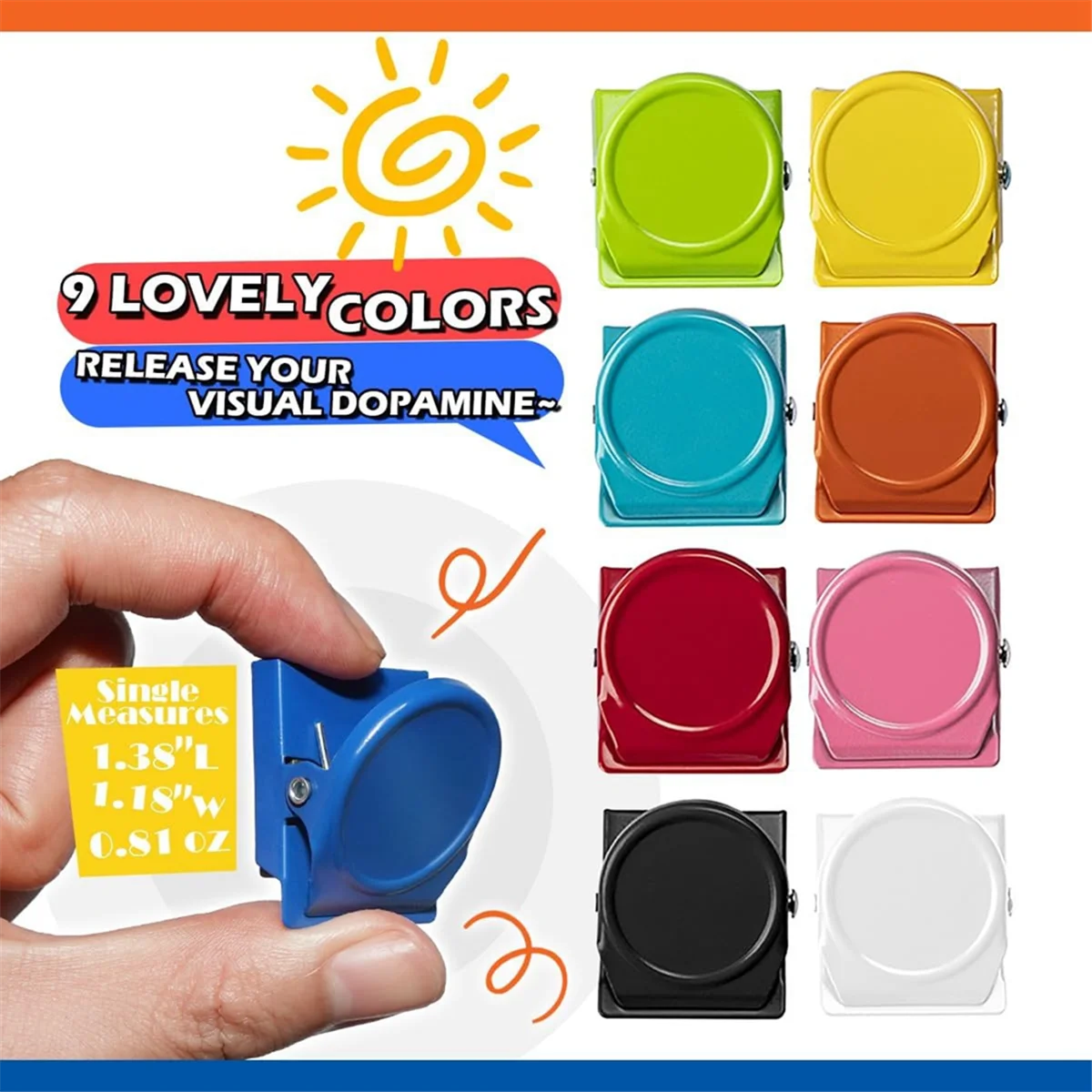 Magnet Clips 9 Pack Magnetic Clips for Classroom Whiteboard Refrigerator Fridge, Assorted Colors