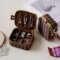 With keychain Jewelry Storage Case Luxury Lightweight Ring Box Grid pattern Square Earrings Necklace Organizer Women Gift