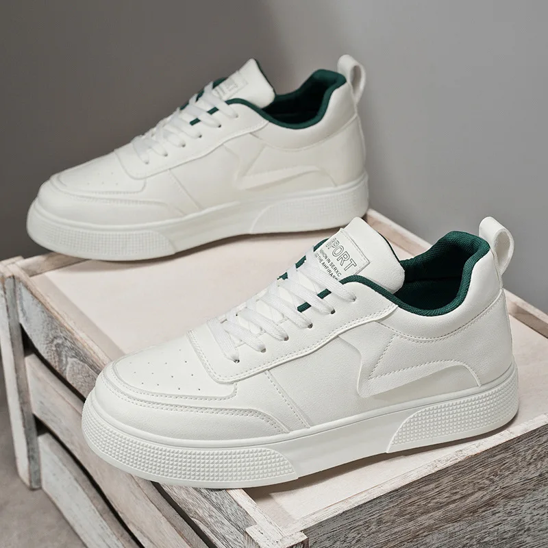 أحذية رياضية بيضاء كاجوال ومتعددة الاستخدامات للرجال على الطراز الكوري، أحذية جلدية بنعل سميك للطلاب، أحذية عصرية #6