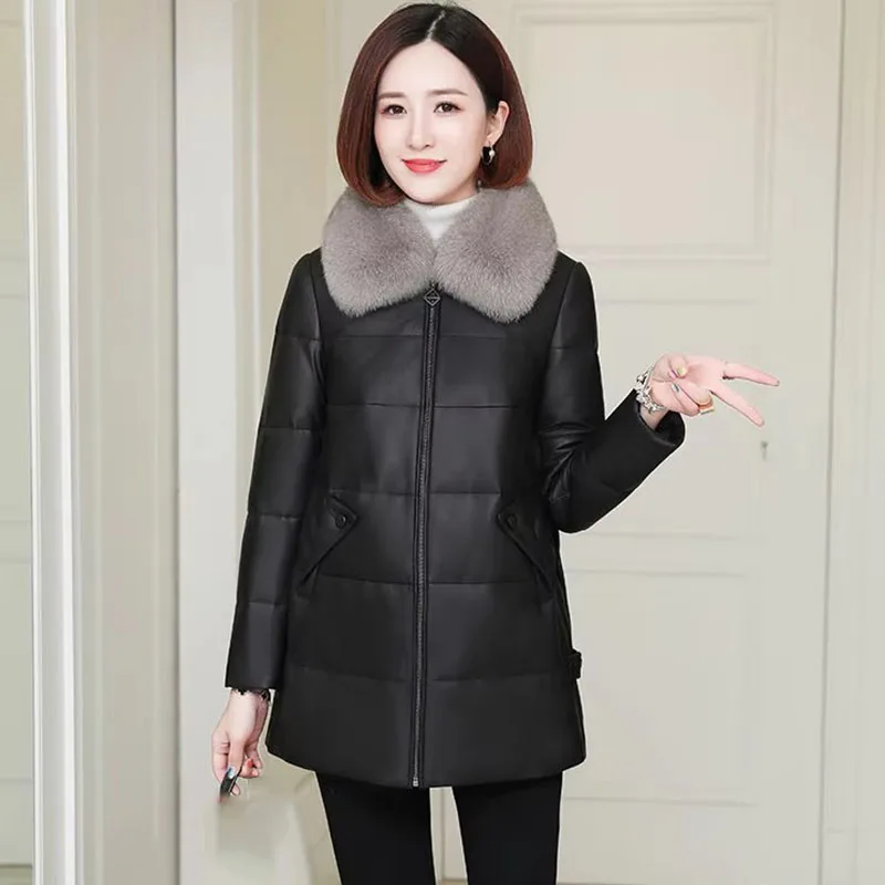 Black Red Leather Jacket Female Faux Fur Coat Winter Autumn PU Leather Jacket  Coat Women Parka Down Cotton Outerwear 4XL