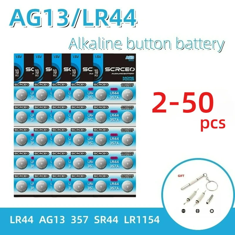 

2-50PCS AG13 LR44 L1154F SR44 A76 1.5V High Capacity Alkaline Button Cell Battery,Premium Long Lasting for Calculator,Toy,Remote