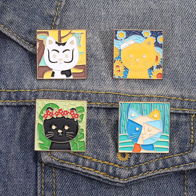 لطيف القط المينا دبابيس الإبداعية النفط اللوحة الفن القط دبوس الكرتون الحيوان بروش معدني الملابس التلبيب شارات مجوهرات هدية للأصدقاء