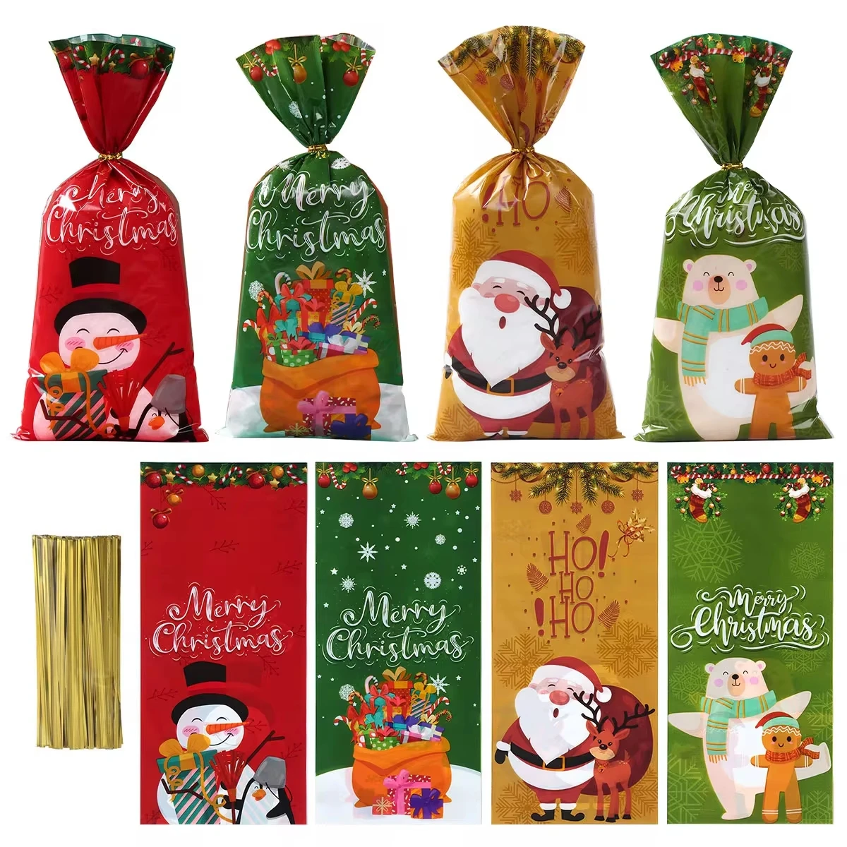 25/50/100pcs Christmas Candy Bags Merry Christmas Decorations 2023 for Home Xmas Gift Bags Cristmas Cookies Packing Supplies