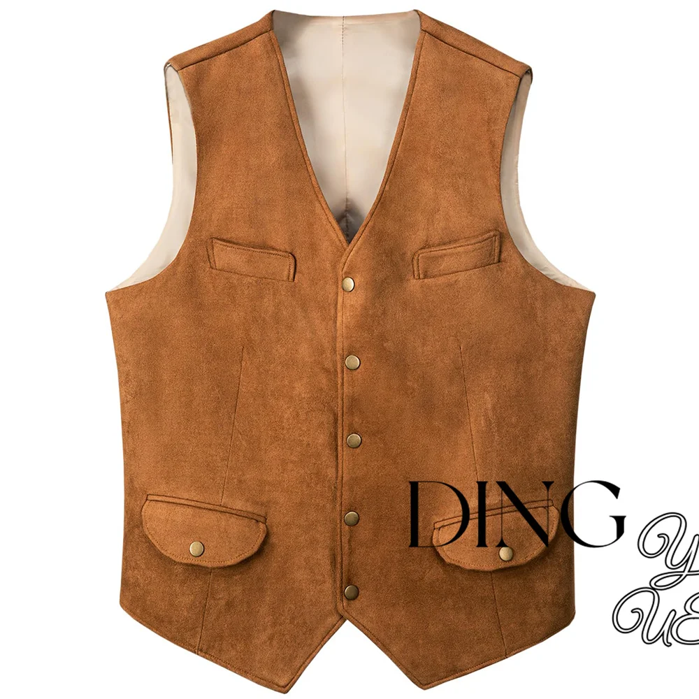 2024 New Men\'s Cowboy Suede Leather Vest Western Casual Vest for MenElegant Fashion Steampunk Style Vest Party S-XXXL