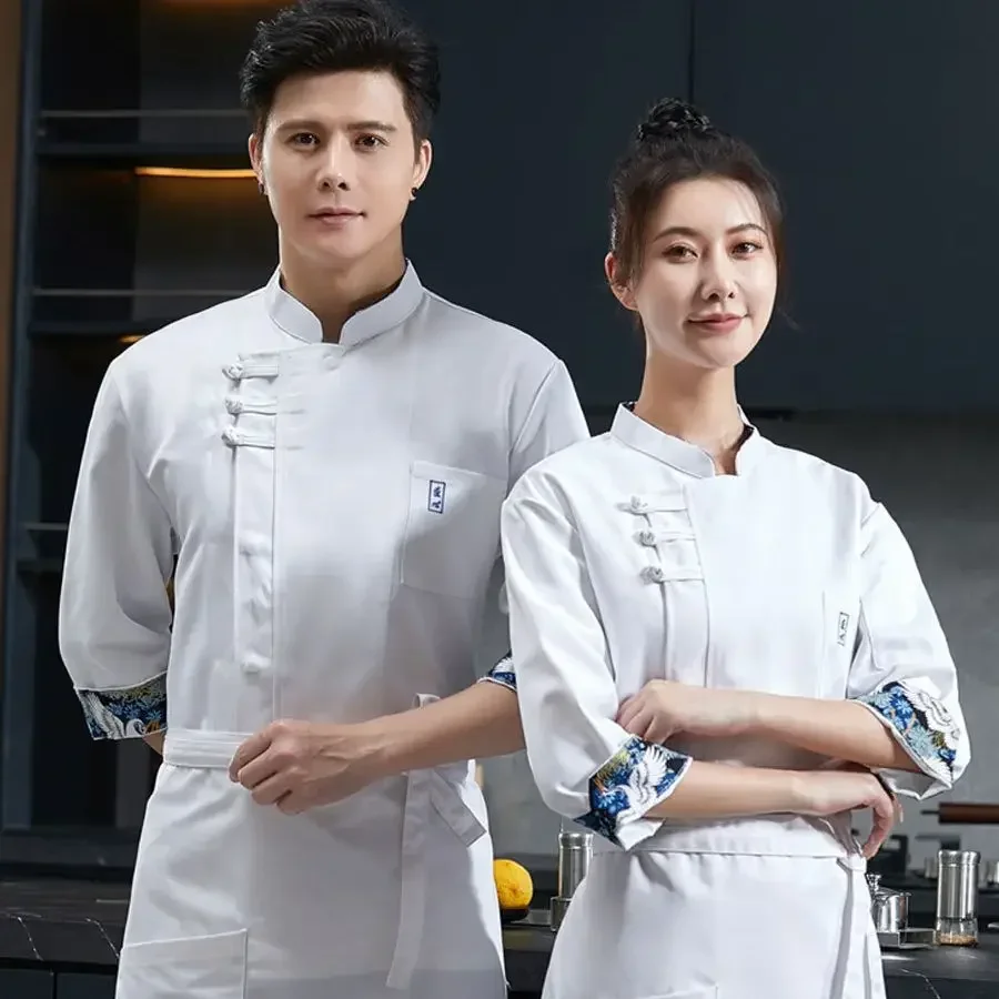 

Elegant Chef Work Uniform Short Sleeves For Men And Women Chinese Style Restaurant Bar Bakery School Kitchen High End Seven Half