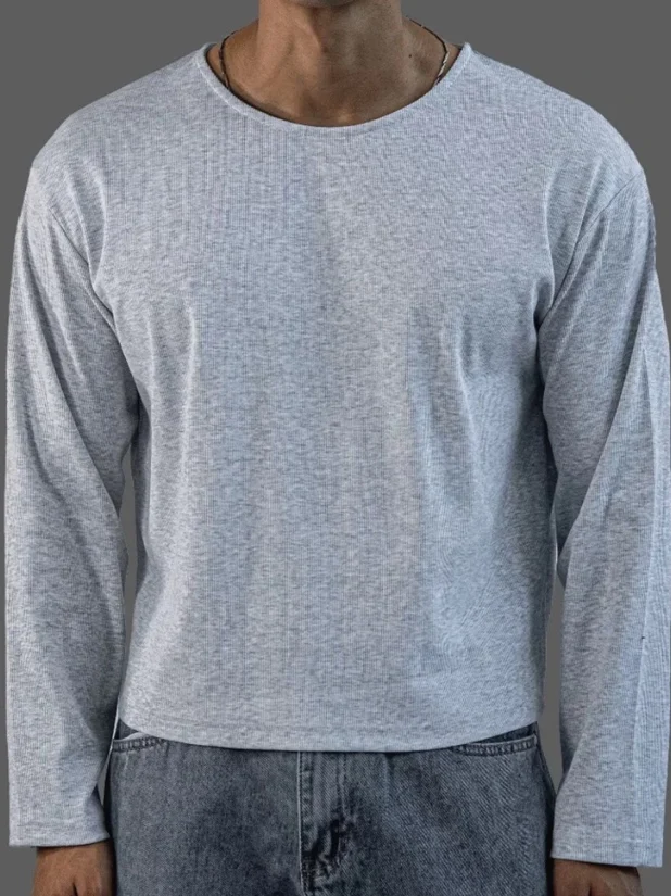 American Retro Waffle Pattern Hoodie Men's Loose Long Sleeve T-Shirt  Furry Inner Wear Base Shirt Trendy Breathable Skin-...