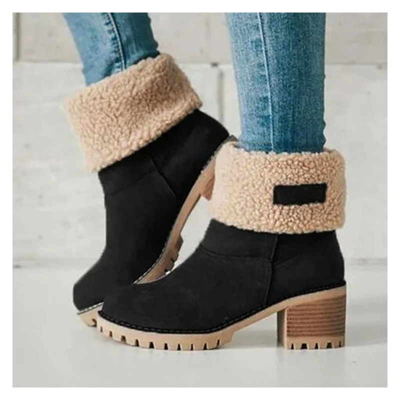 

Женские зимние ботинки на флисовой подкладке, большие размеры, с круглым носком, на среднем каблуке, резиновая подошва, зимние теплые ботинки из кожи и меха в повседневном стиле