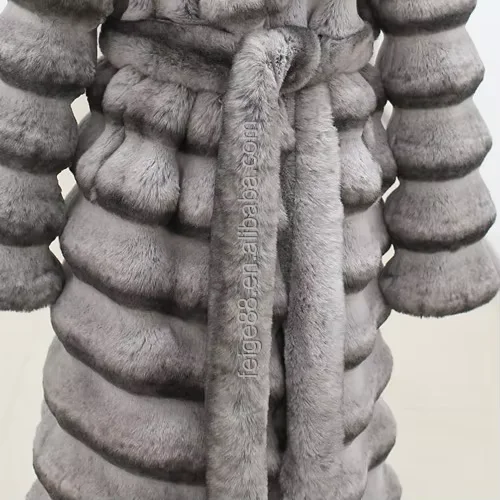 Hot Sale Custom Multi-color Winter Windproof Long Faux Woman Coat Chinchilla Fur Coat with Belt