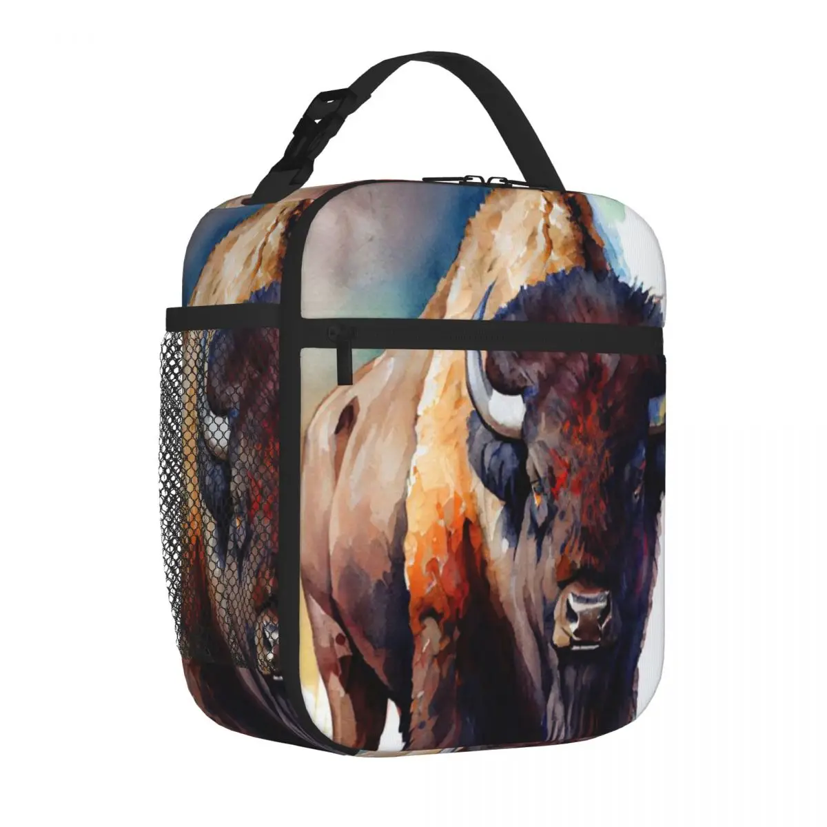 Bestselling American Bison - Watercolor Paint Urban Street Canvas Lunch Bag Park Picnic Travel Lunch Bag