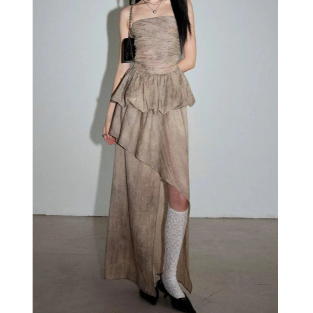 

Elegant Dress Two-Piece Retro Women's Lady's elegant style Beauty Back Irregular Spaghetti-Strap Top Half-Length Dress Suit