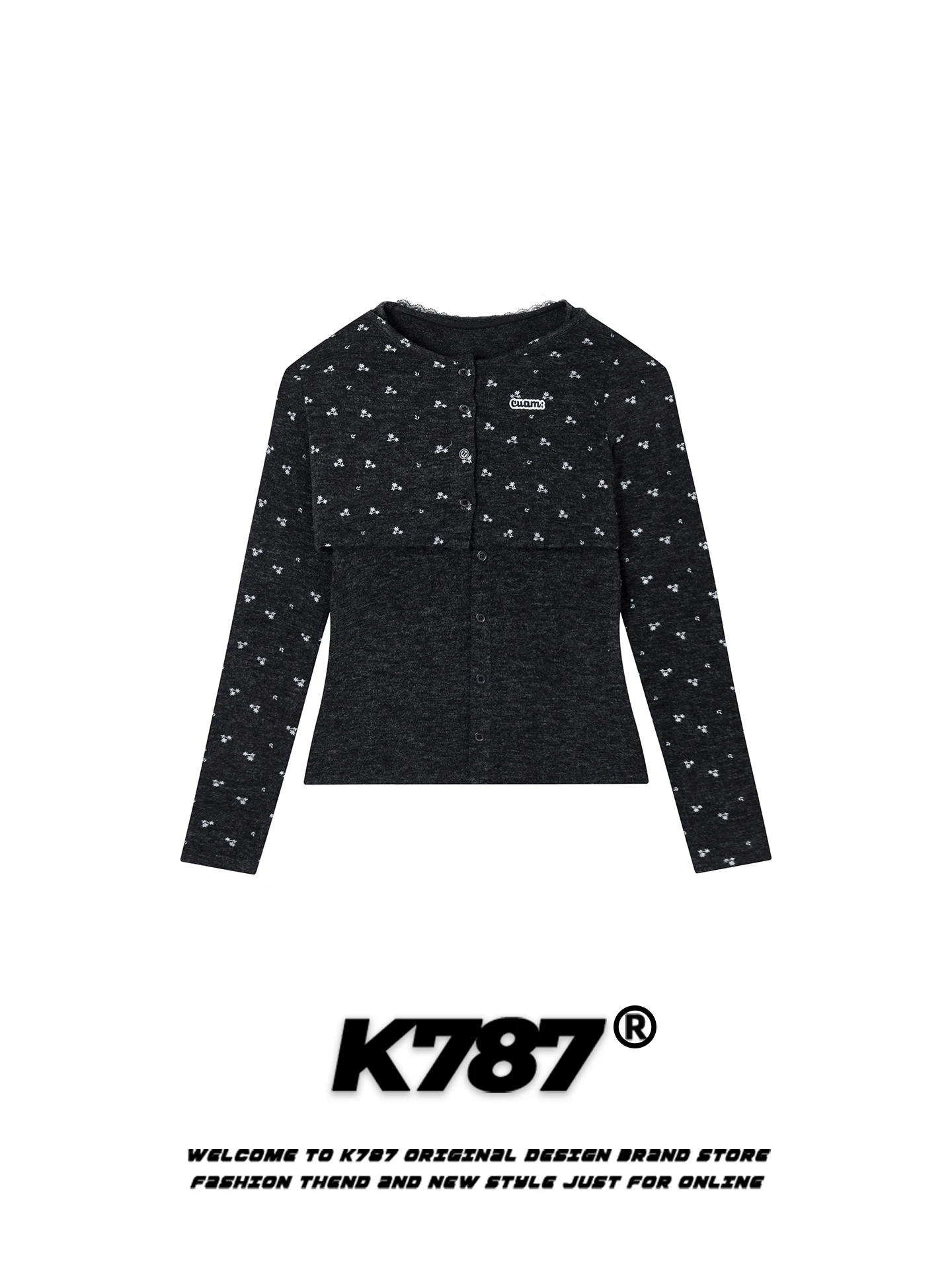 

K787 Sweet Spicy Style Floral Print Long Sleeve Women's Shirt American Retro Design Casual Loose Top Lace Body Shirt