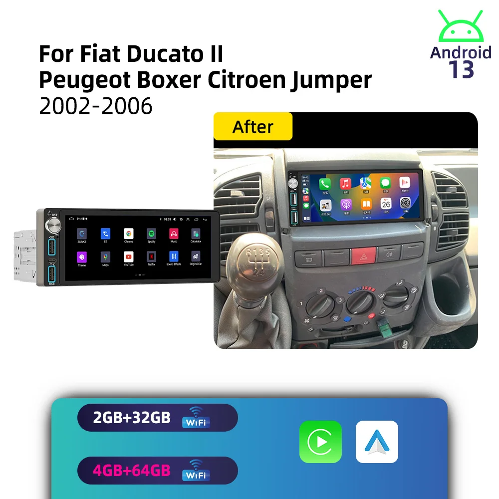 Car Multimedia for Fiat Ducato II Peugeot Boxer Citroen Jumper 2002-2006 Android 1Din Stereo Autoradio Radio Head Unit 6.86