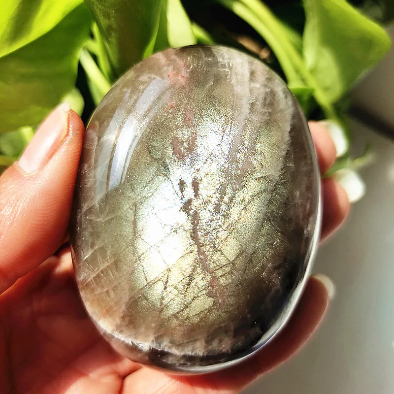 Natural Stone Black Moonstone Crystal Palm Reiki Stone Gem Chakra Stones And Healing Crystals Home Furnishing Articles