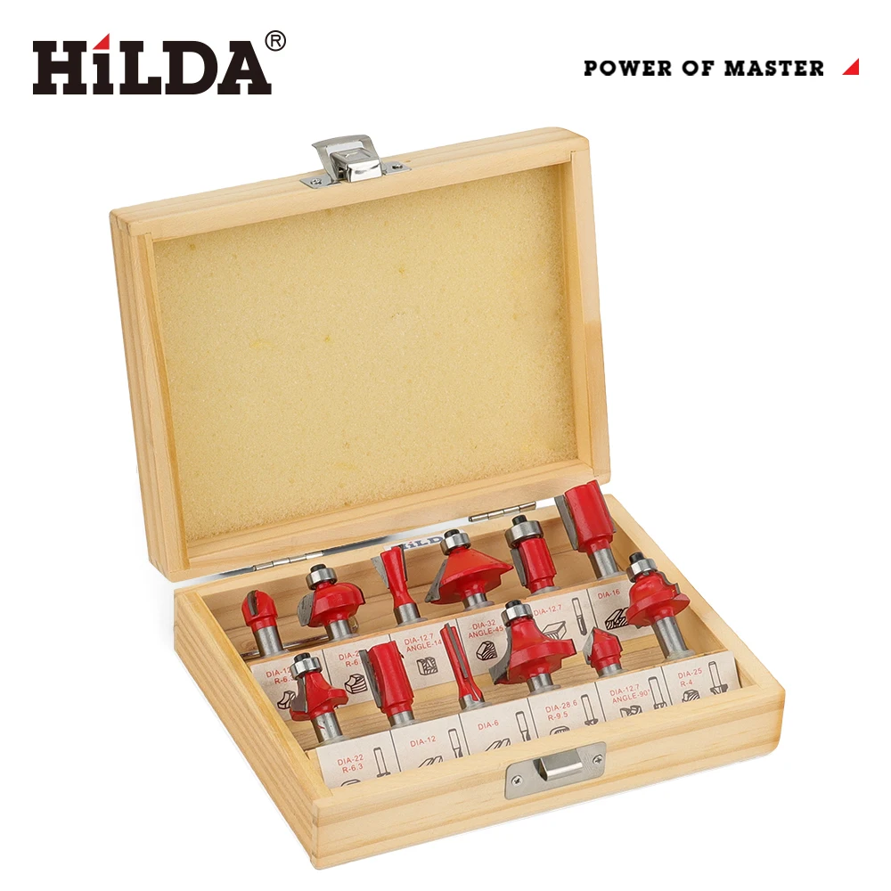 هيلدا قاطعة المطحنة 12 قطعة لجهاز توجيه الخشب النجارة الكهربائية المتقلب الخشب طحن النقش الشق آلة التشذيب 1/4 #2
