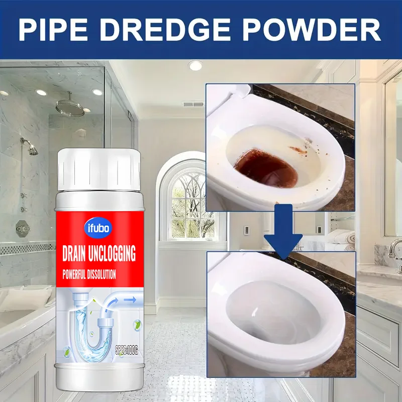 100G Powerful Drain Unclogging Powder, Fast Acting Pipe Dredger For Toilet Sink Bathtub, Effective Clog Remover