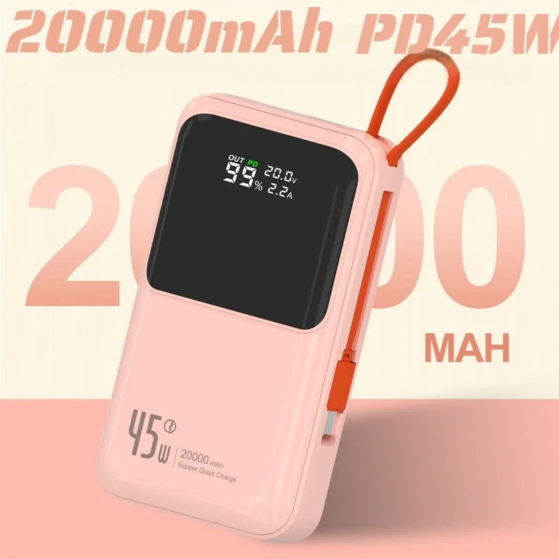 Portable External Battery 20000mAh Large Capacity Battery PD45w Fast Charging Power Bank with 2 Lines for IPhone Xiaomi Huawei view 2