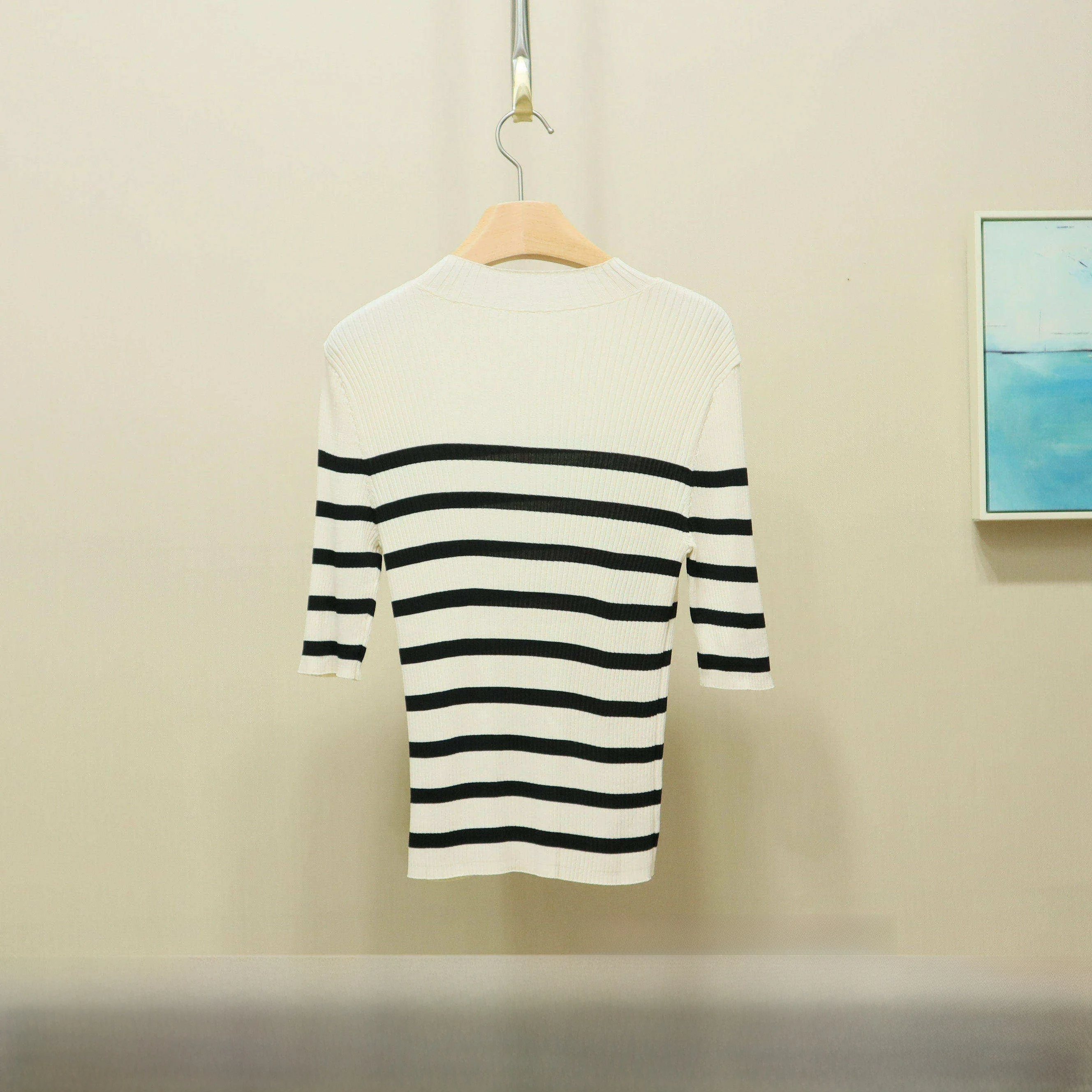 

Slim Fit Striped Knitwear Spring New Sle Commute Sle Korean Version High Collar Regular Sve Length Five Sve Length