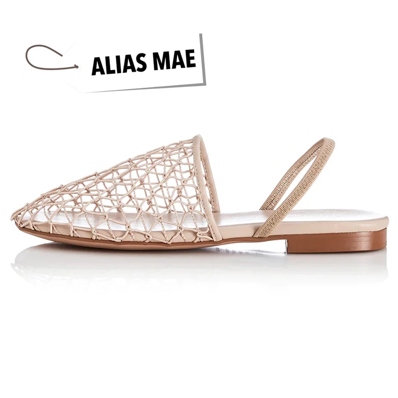 صنادل نسائية من ALIAS MAE بتصميم جديد من جلد الخراف بمقدمة شبكية، نعل مسطح، طراز بسيط وعصري