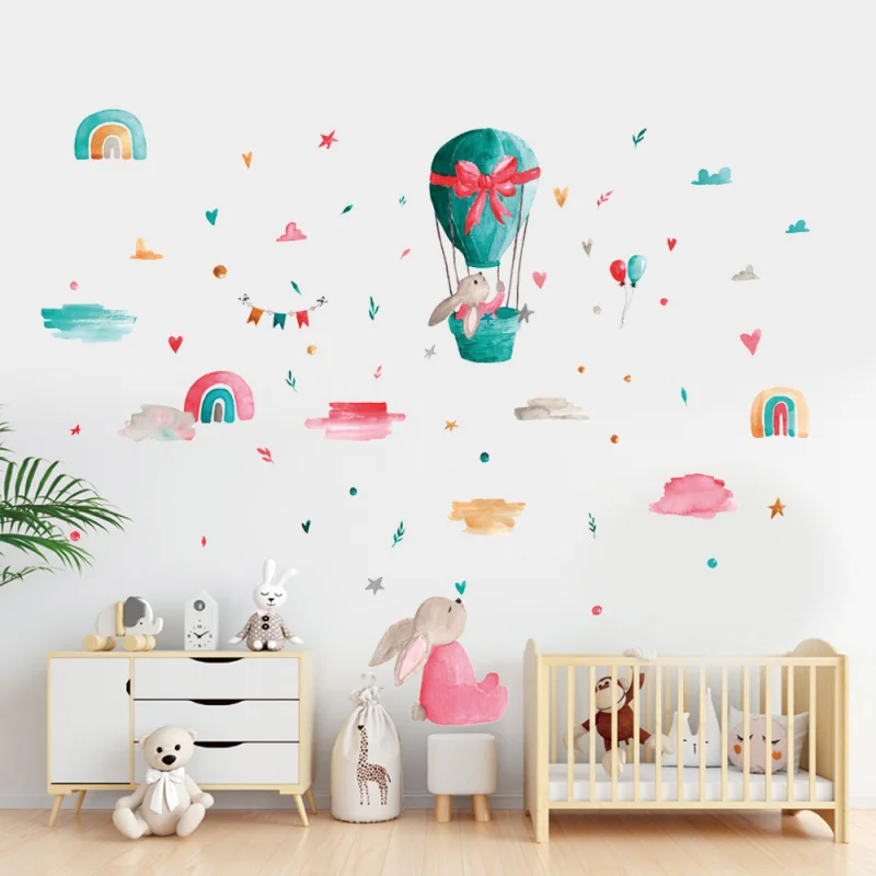

Cartoon Rabbit Balloon Kindergarten Wall Decor, Kids Room Waterproof Wall Sticker