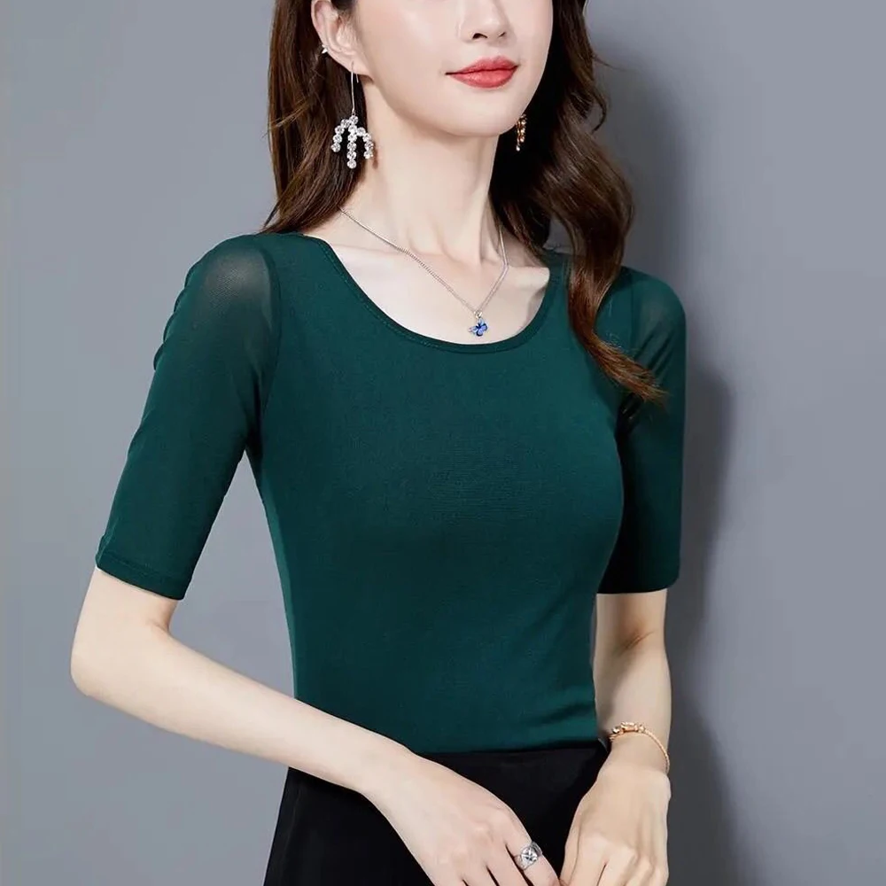 7 Colors Size S-3XL Colorful Mesh O Neck Female Blouses Transparent Short Sleeve O-neck Thin T shirt Women Half Sleeve Tops