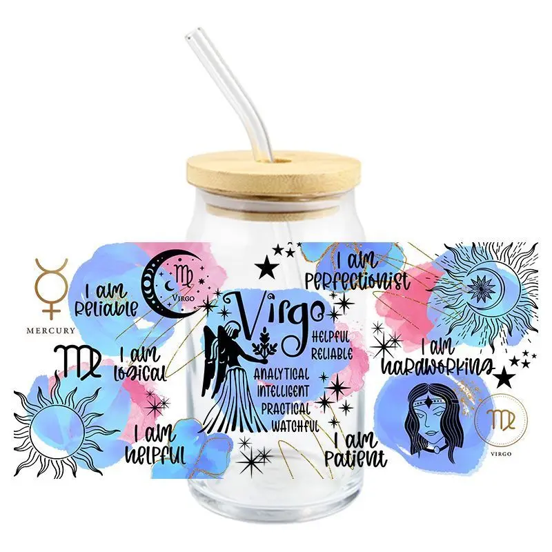 Twelve Constellations Uv Dtf Transfer Sticker Diy Waterproof For 16Oz Cups High Temperature Resistance Easy To Use Custom Decals