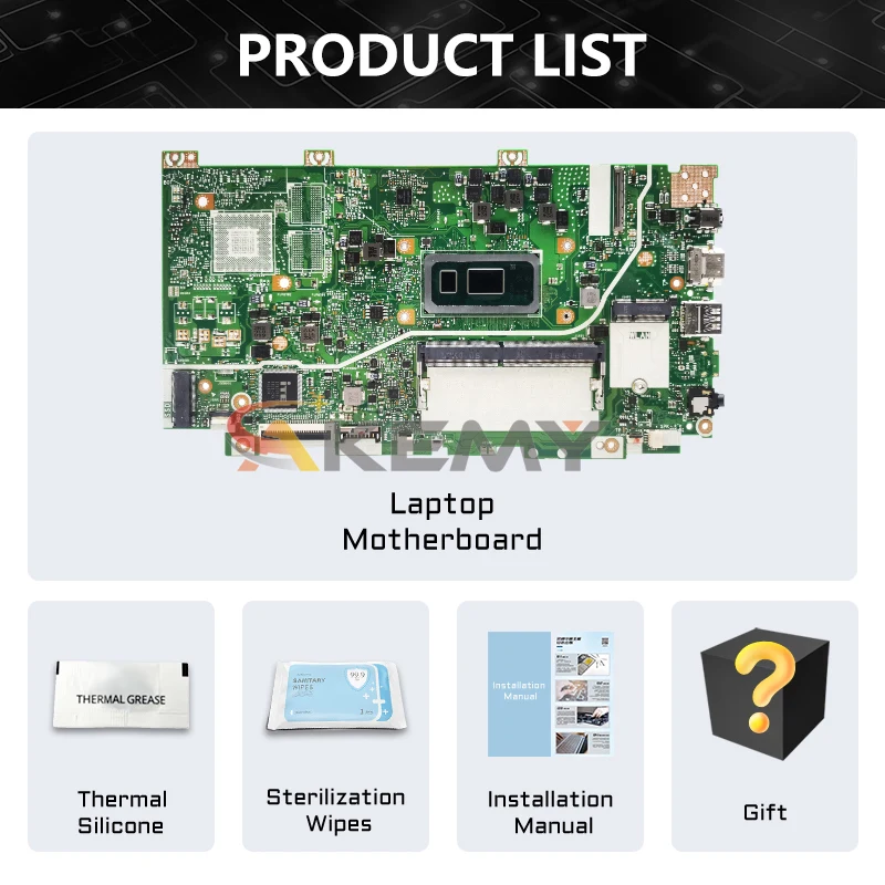 AKEMY X412F Mainboard For ASUS X412FA X412FL X412FAC X412FLC X412FJ A412F F412F Laptop Motherboard I3 I5 I7 8th/10th CPU 4G-RAM