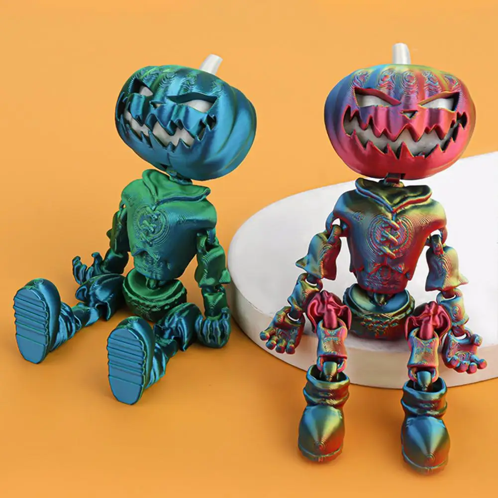 Halloween Pumpkin Man Figurine Movable Joints Pumpkin Action Figure Luminous Articulated Pumpkin Model Toy Desktop Decoration Or