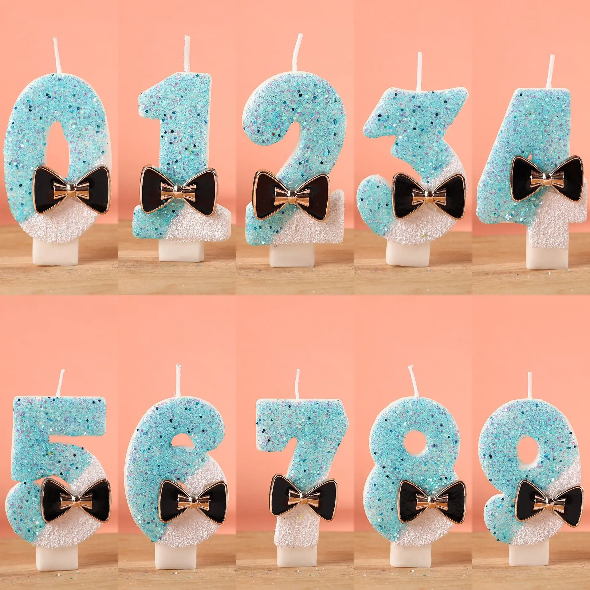 Velas de Aniversário Digitais com Laço Preto, Tema Menino, Design Bicolor, Decoração para Bolo de Festa