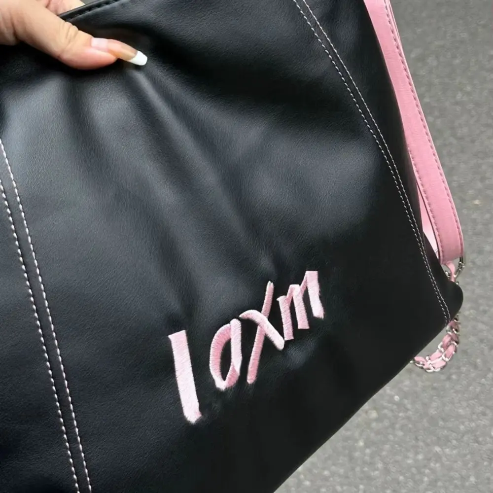 

Сумки-тоут Y2K с вышивкой букв, сумка через плечо, текстурированная сумка из искусственной кожи в корейском стиле, большая вместительная сумка на молнии, женская сумка подмышками