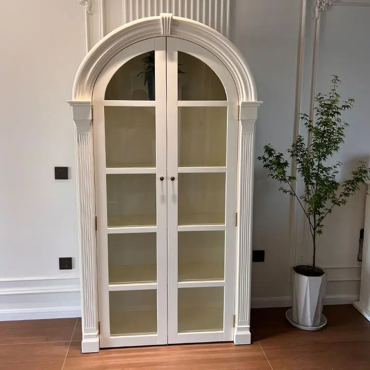 

Solid wood bookcase children's floor-to-ceiling small bookshelf decorative wine cabinet dining side cabinet retro arch