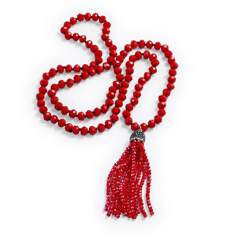 Fashion Knotted Glass Crystal Beads Ethnic Necklace Bohemian Tribal Jewelry Crystal Tassel Halsband For Women Bead Neck