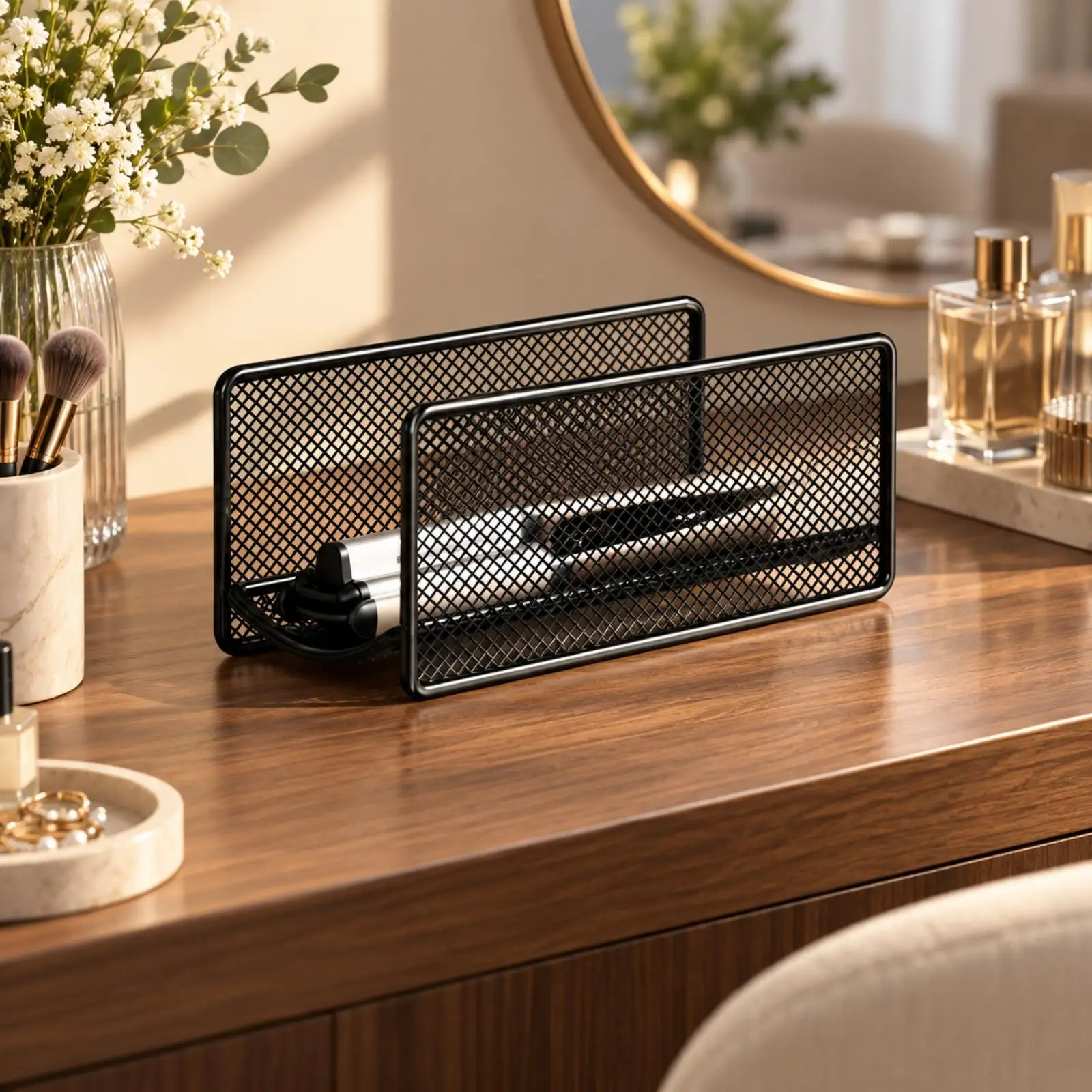 Iron Hair Styling Tool Holder Rack for Salon Workstation Vanity Countertop Dryer Straightener Storage