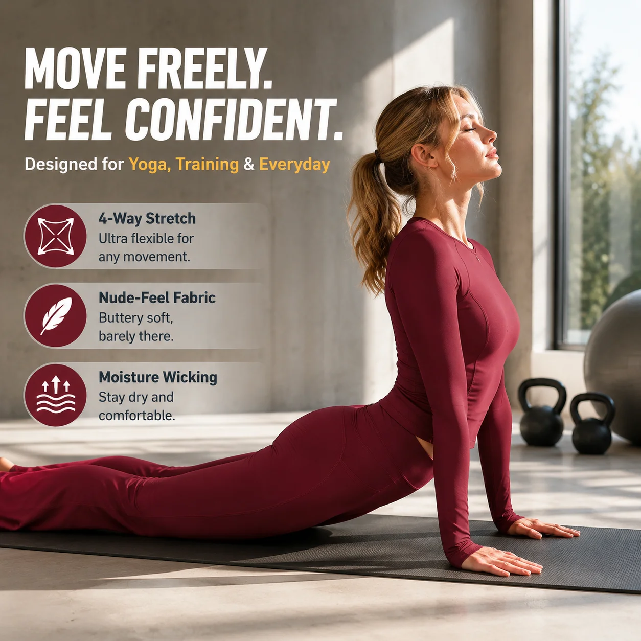 Women's Long Sleeve Top & Flare Leggings Set - Nude-Feel Quick-Dry Yoga Gym 2-Piece Suit, Multiple Colors, S-XL