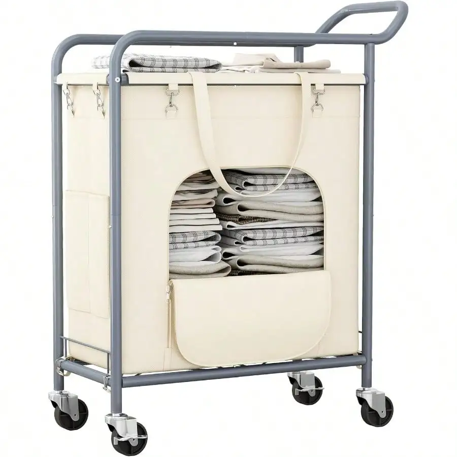 Laundry Basket With Wheels, Rolling Laundry Hamper With 38.4