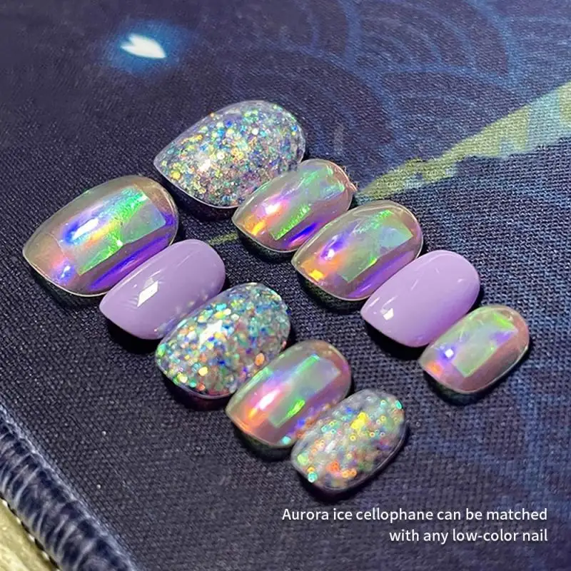 Rollo de pegatinas de vidrio roto, calcomanías de lámina para uñas, películas de Aurora degradadas, manicura, arte de uñas, brillo de cielo, puntas de decoración de papel