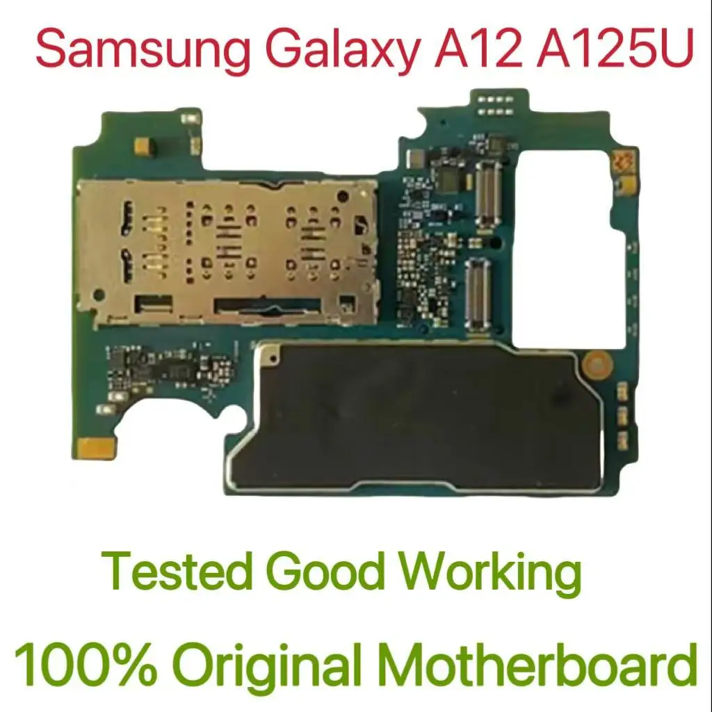 Original Unlocked Main Board For Samsung Galaxy A12 A125U Mainboard Motherboard Unlocked With Chips Circuits Flex Cable