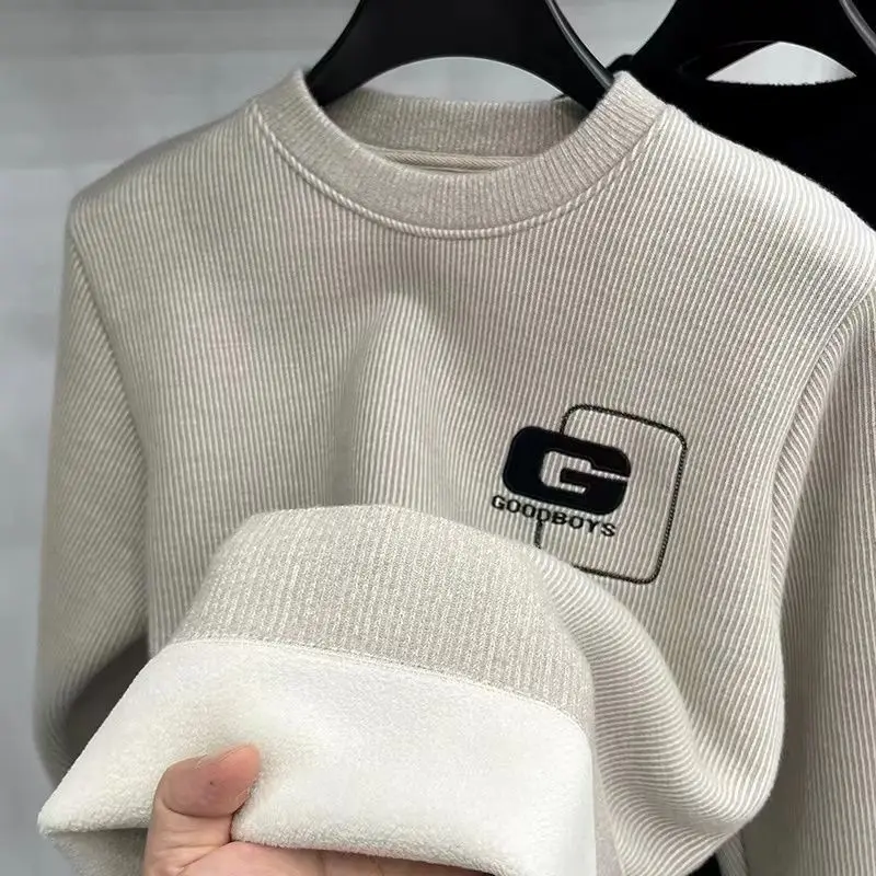 

Sweater Integrated Winter Round Neck Men's Plus Velvet Thickened Warm Chenille Sweater Pull-up Casual