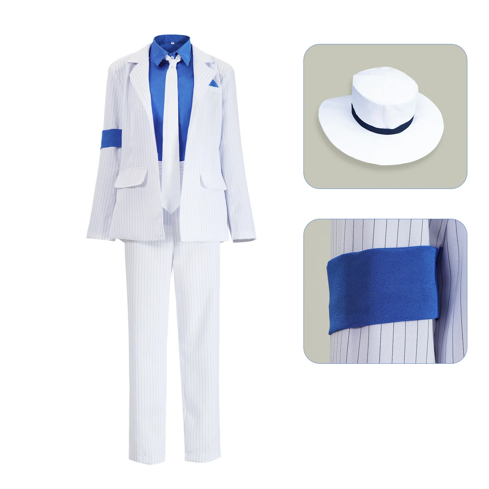 Unisex Pop Star Jackson  Cosplay Costume White Stripe Suit Pant Hat Set MJ Style Halloween Carnival Party Outfit