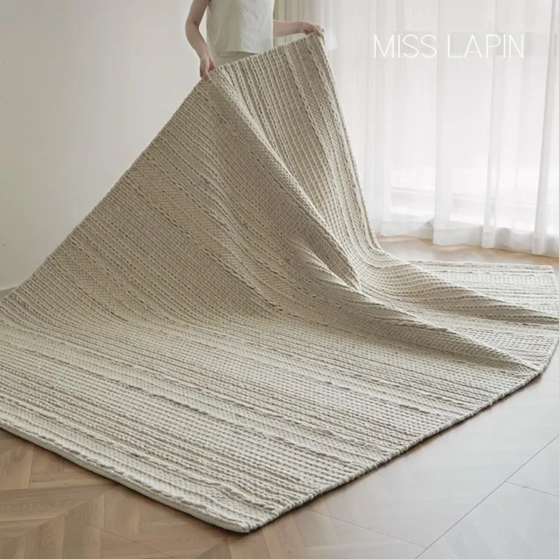 India Hand Woven Wool Carpet Living Room Modern Bedroom Minimalist Solid Color High-end Area Rugs Decoration No Glue Sofa Study