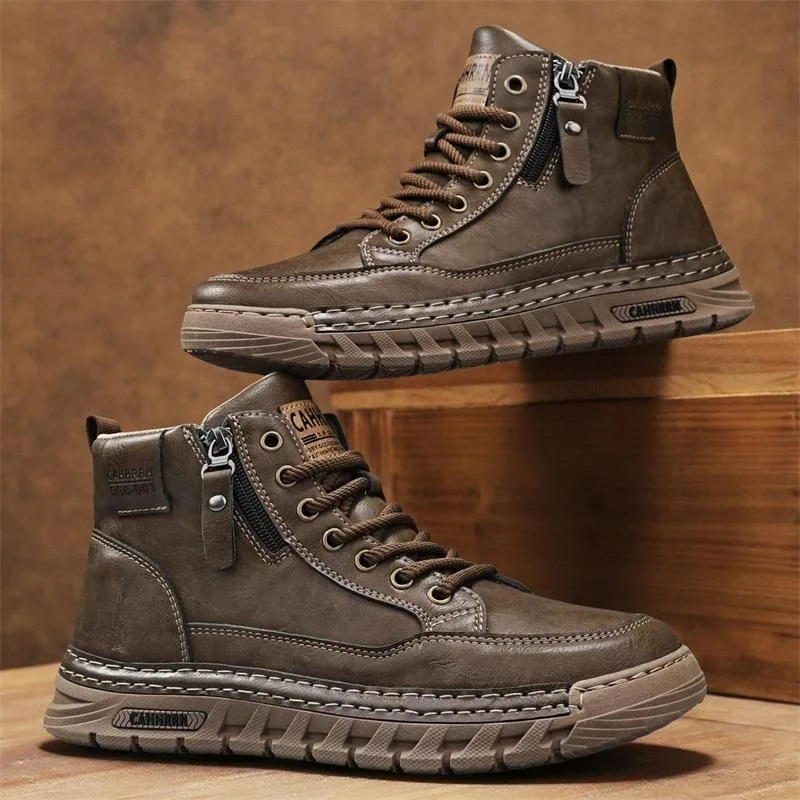 Bottes hautes en cuir pour hommes, bottes de moto pour hommes, antidérapantes, confortables, chaussures de randonnée en plein air, chaussures de marche, Botas Hombre, printemps-hiver