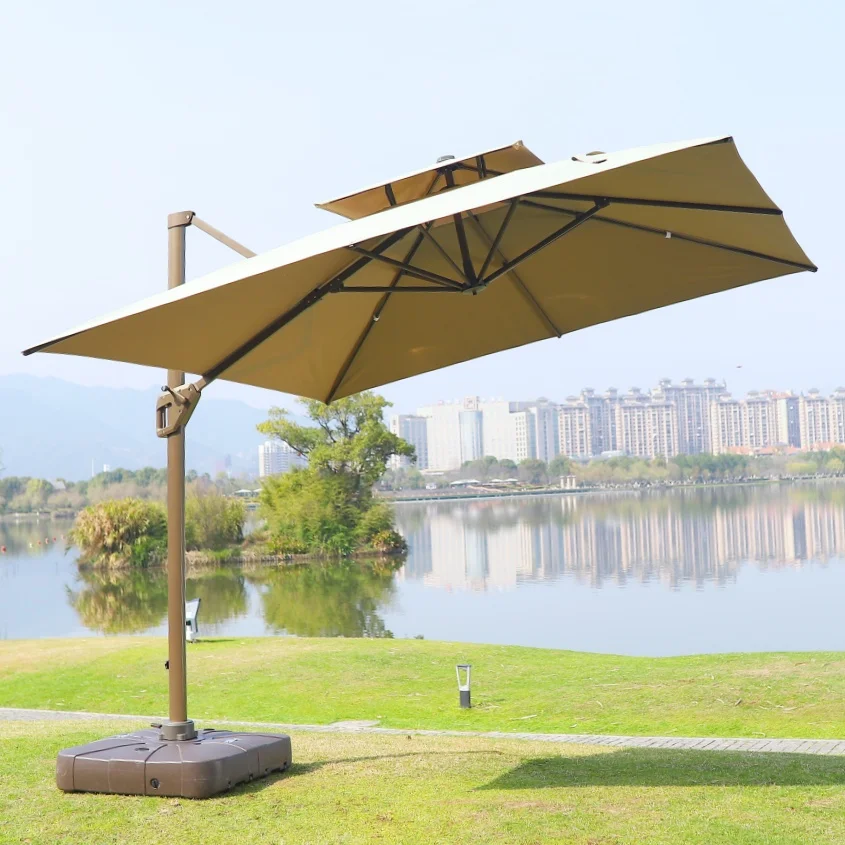 Modern Design Customize Logo Outdoor Cantilever Roman Advertisement Umbrella Aluminum Windproof Waterproof Sunshade With Base