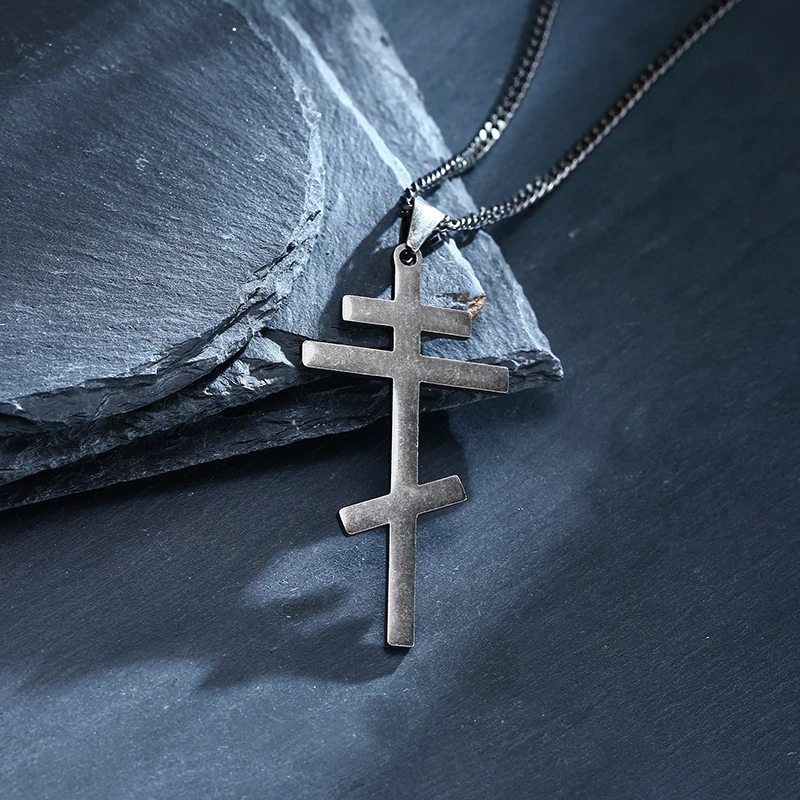 Vantage Orthodox Cross Pendant Men Necklace Christian Symbol Stainless Steel Byzantine Cross Jewelry