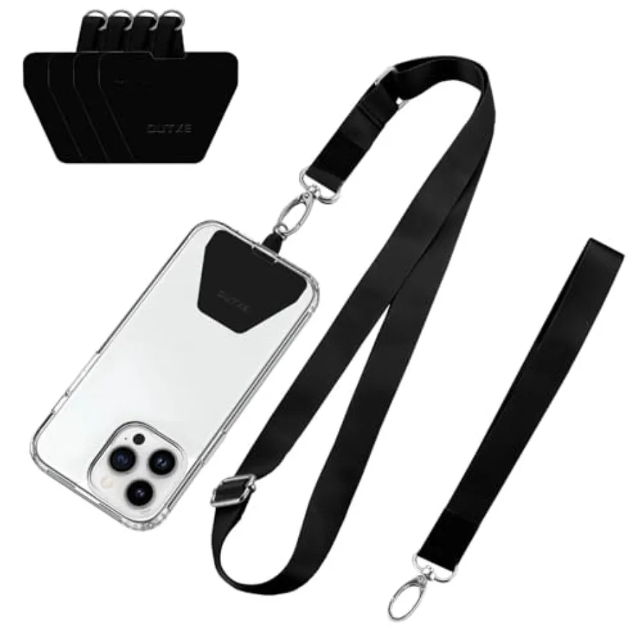 

Phone Lanyard - 4× Pads, 1× Adjustable Neck Strap, 1× Wrist Strap, Nylon Lanyard Compatible with All Smartphone