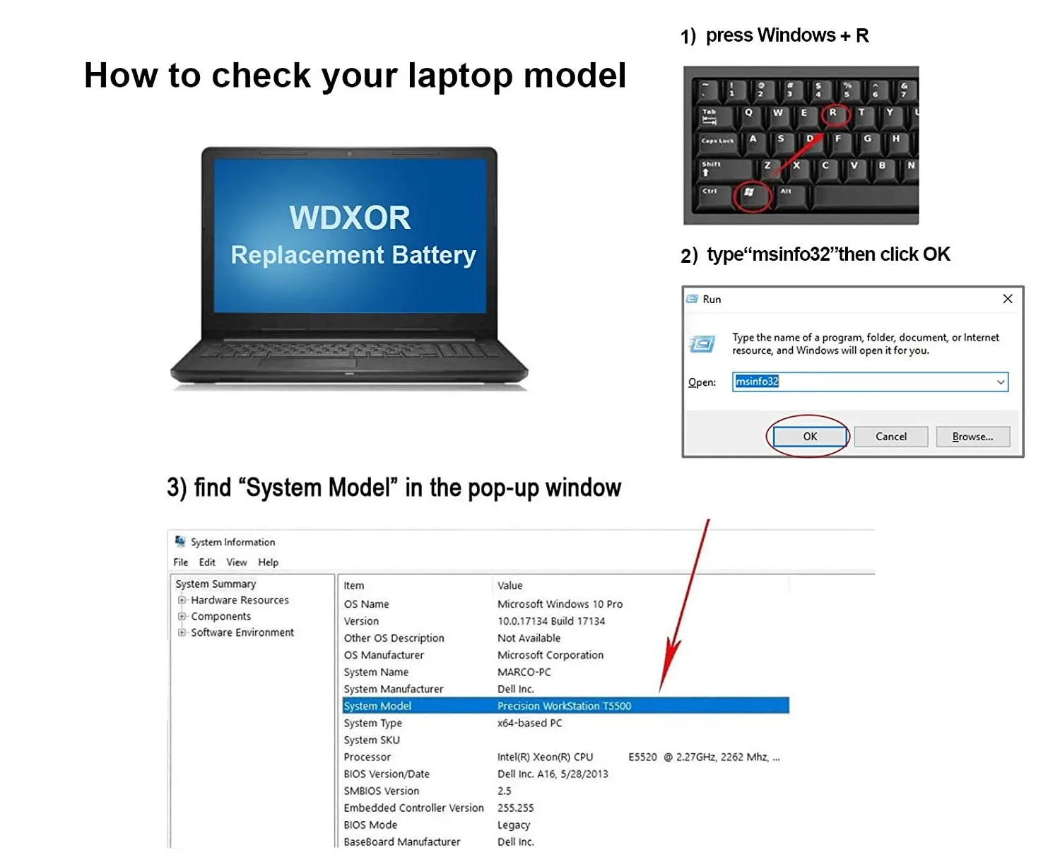 100% แบตเตอรี่ WDX0R ใหม่สำหรับ Dell Inspiron 13 5000 5368 5378 7368 7378 14 7000 7560 7460 5468 15 7560 5538 5567 5568 P61F wdxor