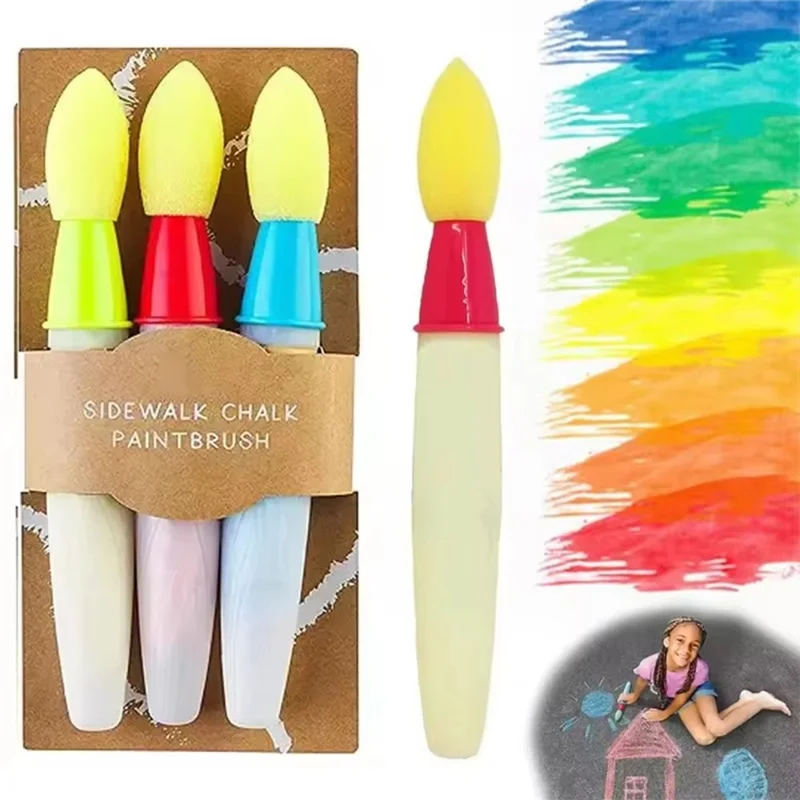 

ABTO-Washable Sidewalk Chalk Paint Brush Set Soft With Foam Brush Head Chalk Paint Stick Children's Gifts Kid's Paintbrush