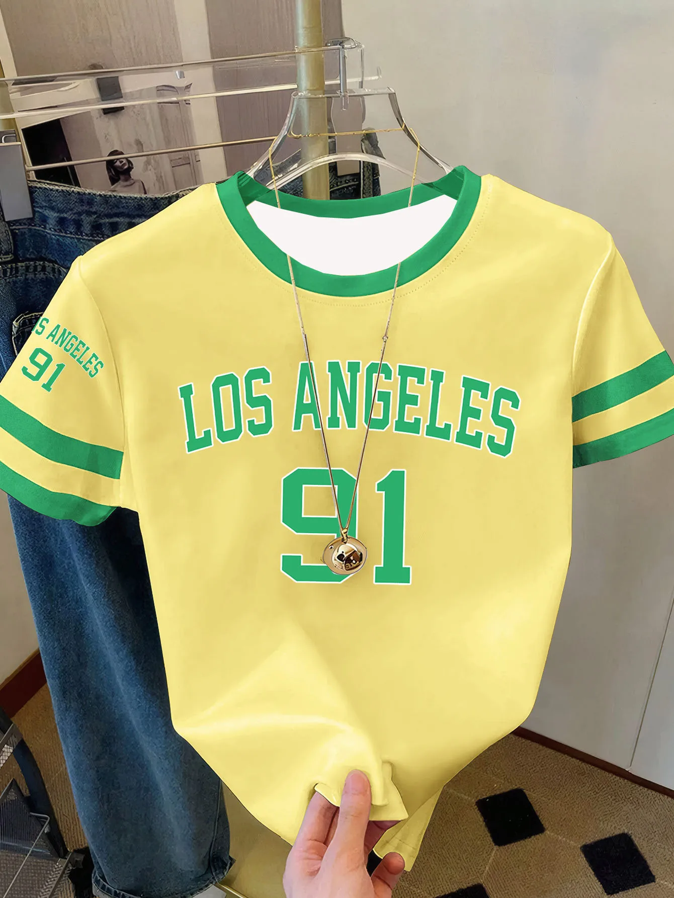 Summer Women's Los Angeles NO.91 Print Round Neck Short Sleeve T-Shirt Summer Graphic Te Jerseys Plus Size Sport T-Shirt Tops view 5