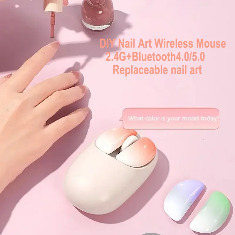 DIY Wireless Mouse Replaceable Nail Art 2.4G Bluetooth Type-C Rechargeable Mute Creativity Office Mouse 4000 DPI For Girls USE