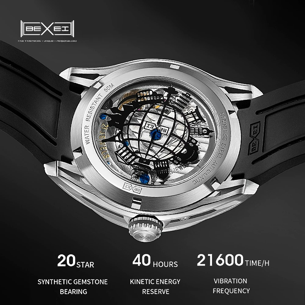 BEXEI 9226 Displays for Hour Date of month mechanical 316L Case Automatic Movement Roman Numerals Man watch K1 Crystal